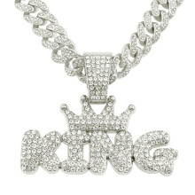 Men’s Glossy KING Pendant Necklace Cool Cuban Chain Hip Hop Style Statement Jewelry Accessory