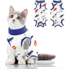 (Blue, S) Exquisite Cat Recovery Suit PostOp Breathable Abd Wound&Skin Disease E-CollarAlternative
