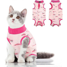 (Pink, S) Exquisite Cat Recovery Suit PostOp Breathable Abd Wound&Skin Disease E-CollarAlternative