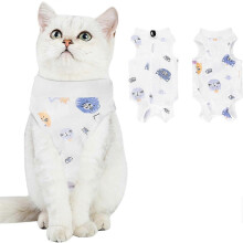 (White, M) Exquisite Cat Recovery Suit PostOp Breathable Abd Wound&Skin Disease E-CollarAlternative