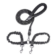 (Black 2 leashes B, L) Outdoor Double Dog Leash Hands-Free Adjustable Waist Chest Strap Jogging Running Walking