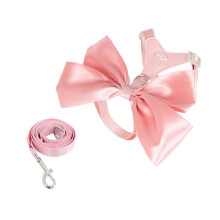 (Pink, S) Pettorina per cani rosa con impugnatura morbida e guinzaglio con fiocco, robusta e multicolore, lunga, per cani di taglia grande e media.