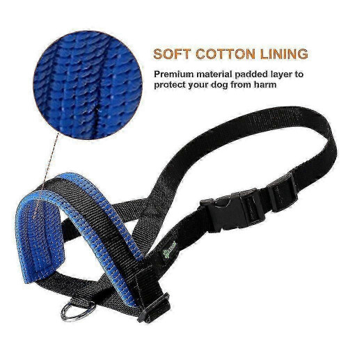 (XL blue) Black Durable Head Strap Muzzle for Small Medium Large Dogs