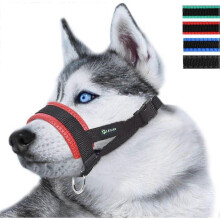 (L red) Schwarzer, strapazierfähiger Maulkorb mit Kopfband für kleine, mittlere und große Hunde