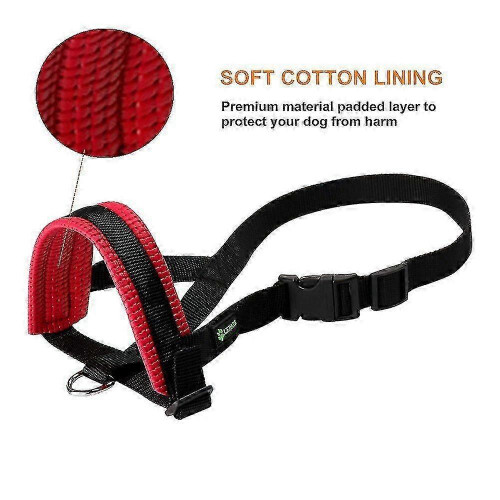 (L red) Black Durable Head Strap Muzzle for Small Medium Large Dogs 1