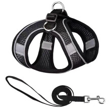 (Black, XXS) Night Reflective Design Breathable Jacquard Nets Easy Wear Take Off Outdoor Dog Leash