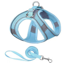 (Blue, M) Night Reflective Design Breathable Jacquard Nets Easy Wear Take Off Outdoor Dog Leash
