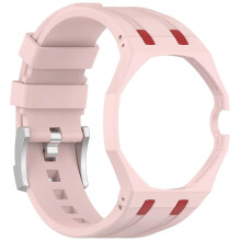 (pink red-3) 2-in-1 PC Case and Silicone Strap Modification Accessories, Compatible with Swatch X AP Royal Pop Pocket Watch to Wristwatch Conversion