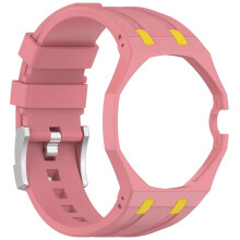 (pink red-12) 2-in-1 PC Case and Silicone Strap Modification Accessories, Compatible with Swatch X AP Royal Pop Pocket Watch to Wristwatch Conversion