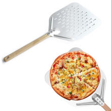 Pizza Peel 40 x 30 cm 12 Inch Pizza Shovel with Large Surface and Removable Handle, Pizza Slider for Homemade Pizzas, Baking, Bread (Colour: Silver)