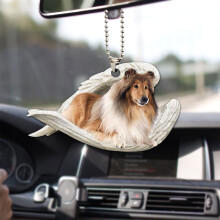 Rough Collie Sleeping Angel Wings for Dog Lover Farmhouse Car Rearview Mirror Gift