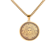 (Gold) Stainless Steel Medusa Pendant Necklace Greek Mythology Inspired Retro Punk Style Men’s Jewelry
