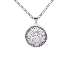 (Silver) Stainless Steel Medusa Pendant Necklace Greek Mythology Inspired Retro Punk Style Men’s Jewelry