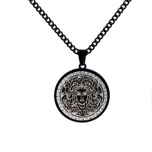 (Black) Stainless Steel Medusa Pendant Necklace Greek Mythology Inspired Retro Punk Style Men’s Jewelry