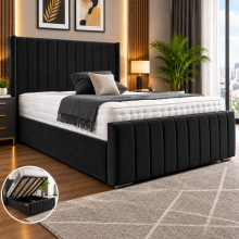 (Cream (without Mattress), 6ftSuper King (with Gaslift)) Luxury Velvet Bed Frame with 54" Wingback Panel Headboard, with Mattress & Gas Lift Option