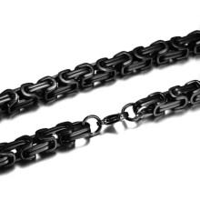 Men's stainless steel king chain, 4/5/6/8 mm, Byzantine box chain, accessories, 60 cm (24 inches), 5 mm, black