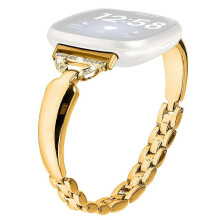(Gold, Gold) For Fitbit Versa 4 Sense 2 Watch Band D-shaped Rhinestone Decor Dressy Copper Bracelet Strap