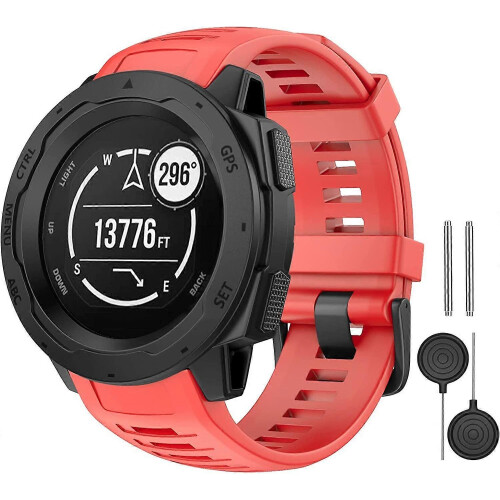 (Flame Red) ZRUXE Soft Silicone Replacement Watch Strap for Garmin Instinct/ Solar/ Tactical