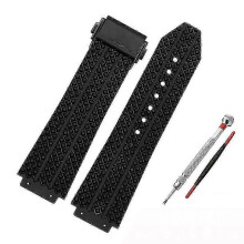 (24mm-17mm, black B BK) Replacement Band compatible with Hublot Big Bang Watch, Silicone Rubber 25*19mm Waterproof Strap