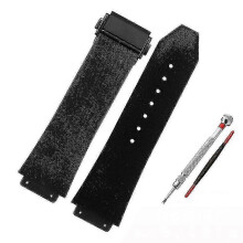 (24mm-17mm, black A BK) Replacement Band compatible with Hublot Big Bang Watch, Silicone Rubber 25*19mm Waterproof Strap