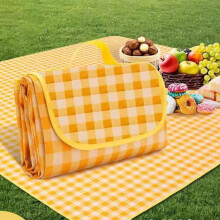 Picnic Blanket,, Foldable, Chequered, 200x200cm, Outdoor, Yellow