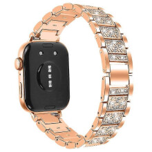 (PinkGold) Compatible For Huawei Watch Fit 3 Metal Band Smart Watch Wrist Strap with Rhinestone