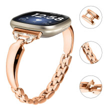 (Rose Gold, Pink gold) For Fitbit Versa 4 Sense 2 Watch Band D-shaped Rhinestone Decor Dressy Copper Bracelet Strap