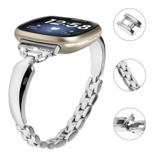 (Silver, Silver) For Fitbit Versa 4 Sense 2 Watch Band D-shaped Rhinestone Decor Dressy Copper Bracelet Strap