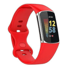(Red) Soft Silicone Watch Band Solid Color Adjustable Bracelet Strap Replacement Compatible For Fitbit Charge 5