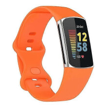 (Orange) Soft Silicone Watch Band Solid Color Adjustable Bracelet Strap Replacement Compatible For Fitbit Charge 5