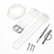 (For GA 2100 GA 2110, Tr White) Silicone Watch Strap Rubber Case Bezel Compatible with Casioak GA2100 GA2110 Replacement