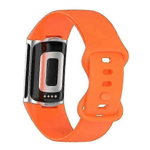 (Orange) Soft Silicone Watch Band Solid Color Adjustable Bracelet Strap Replacement Compatible For Fitbit Charge 5 1