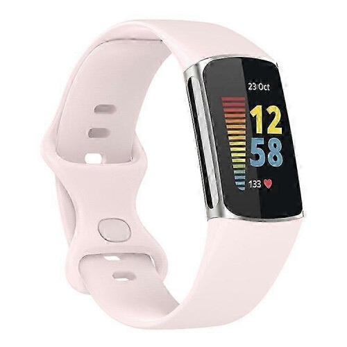 (Pink) Soft Silicone Watch Band Solid Color Adjustable Bracelet Strap Replacement Compatible For Fitbit Charge 5 1