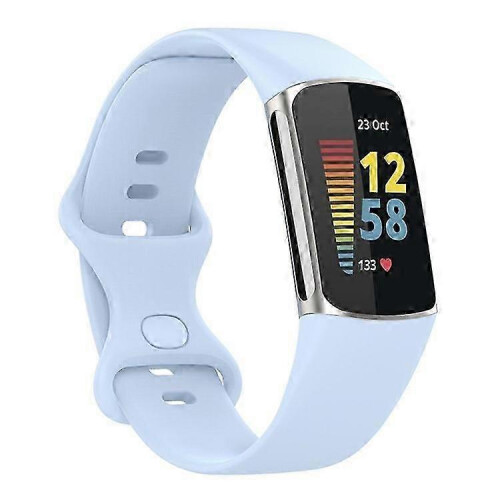 (LightBlue) Soft Silicone Watch Band Solid Color Adjustable Bracelet Strap Replacement Compatible For Fitbit Charge 5 1