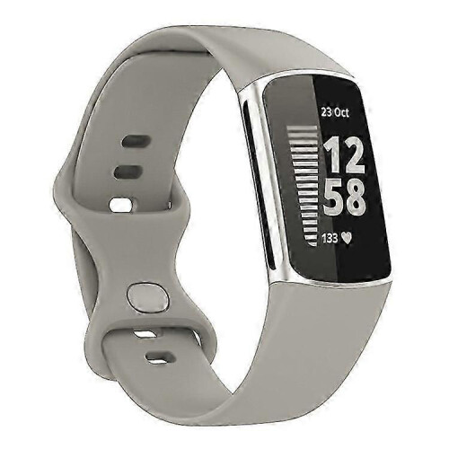 (Grey) Soft Silicone Watch Band Solid Color Adjustable Bracelet Strap Replacement Compatible For Fitbit Charge 5 1