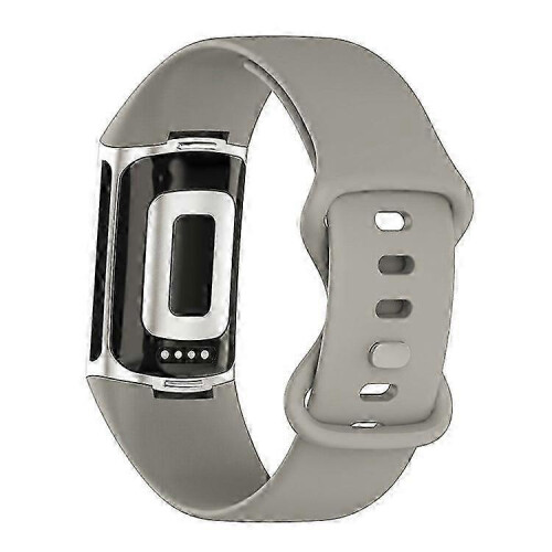 (Grey) Soft Silicone Watch Band Solid Color Adjustable Bracelet Strap Replacement Compatible For Fitbit Charge 5 2