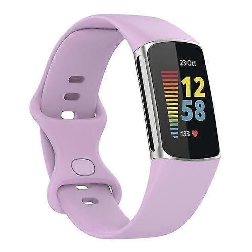 (LightPurple) Soft Silicone Watch Band Solid Color Adjustable Bracelet Strap Replacement Compatible For Fitbit Charge 5 1