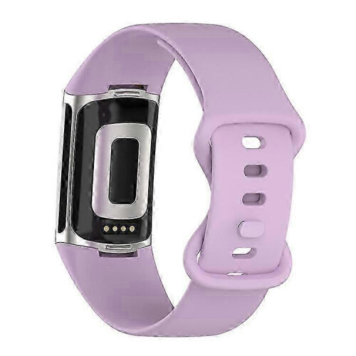 (LightPurple) Soft Silicone Watch Band Solid Color Adjustable Bracelet Strap Replacement Compatible For Fitbit Charge 5 2
