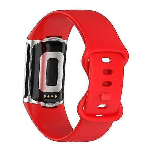 (Red) Soft Silicone Watch Band Solid Color Adjustable Bracelet Strap Replacement Compatible For Fitbit Charge 5 1