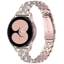 (Pink Gold, Multicolor) For Samsung Galaxy Watch3 41mm Watch 42mm Stainless Steel Rhinestone Decor Watch Strap Replacement W