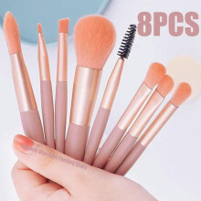 (Blau) 8-Piece Mini Travel Makeup Brush Set Portable Cosmetic Tools for Eyeshadow Foundation Powder Eyelash Lip Concealer Blush