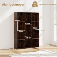 Bücherregal mit 11 Fächern, 74 x 24 x 106 cm, Kaffeebraun