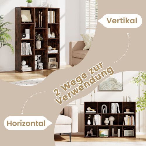 Bücherregal mit 11 Fächern, 74 x 24 x 106 cm, Kaffeebraun 2