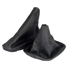 Set of Shift Boot Cover and Handbrake Cover Leather Compatible with BMW 3 Series e30 Manual Transmission Black