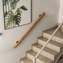 Wooden handrail, nonslip stair railing with brackets, wallmounted stair bars for the elderly and children, 120cm.