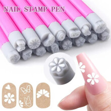 (Wie abgebildet, 4 pcs) Silicone Nail Art Stamping Pen Set - Butterfly Flower Design DIY Manicure Transfer Tools - Silver - 5Pcs