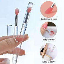 (Rosenrot, 1PCS) Silicone Lip Brush Reusable Flathead Applicator Stick with Dust Cover for Nail Art