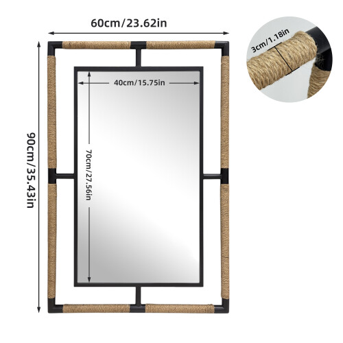ARTLOGE Rustic Wall Mirror, 60x90cm Hanging Mirror 1