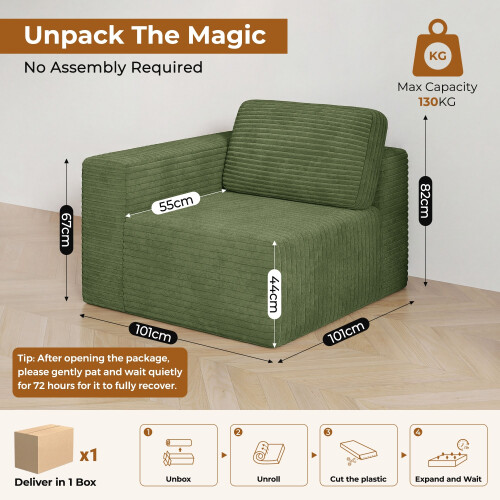 Corduroy Modular Sofa | Cloud-style Sectional Sofa Left Seat Fluffy Memory Foam Cushions 2