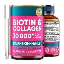 Biotin Collagen Drops for Hair Skin and Nails, Liquid Complex Supplement 60ml